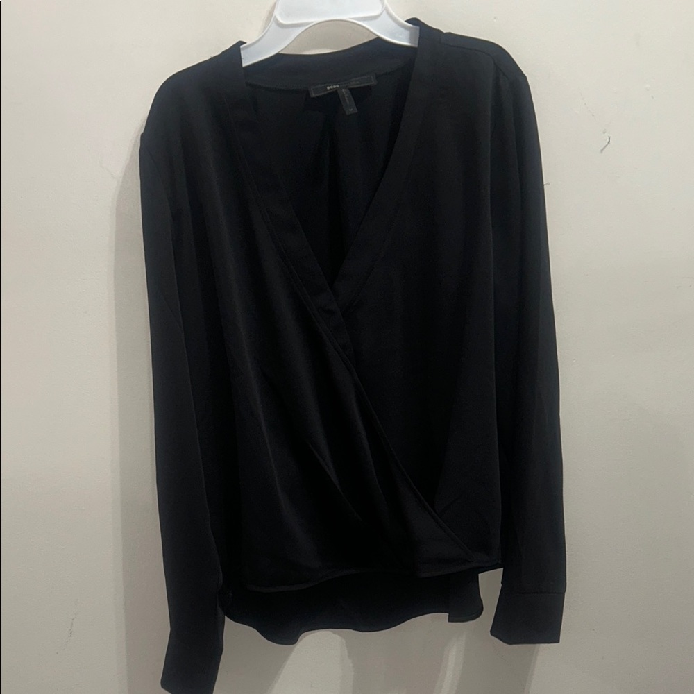 BCBGMaxAzria Black Surplice Wrap Blouse